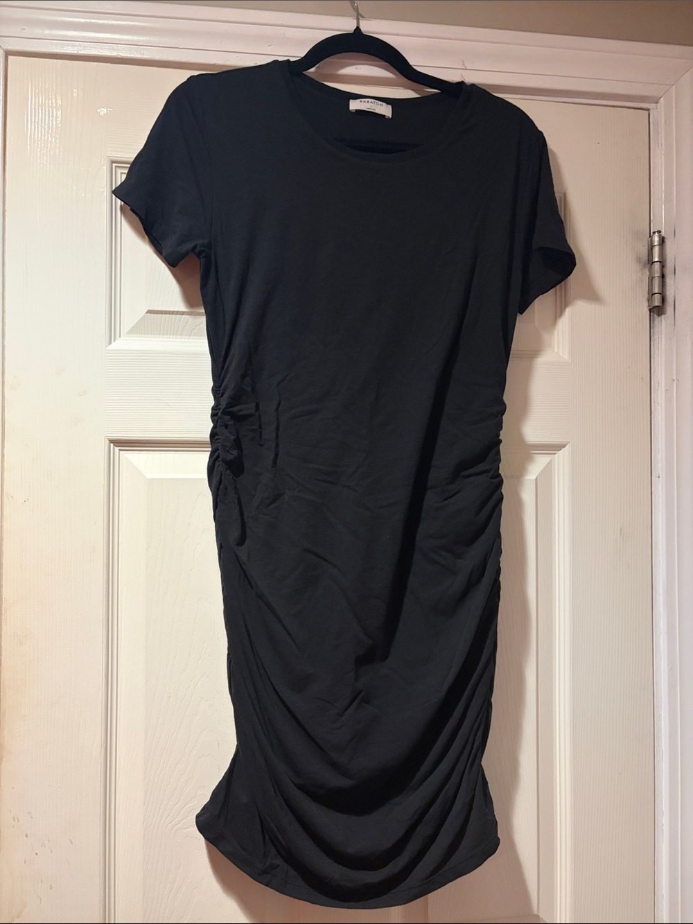 Babaton Short-Sleeve Ruched Side Dress in Black L